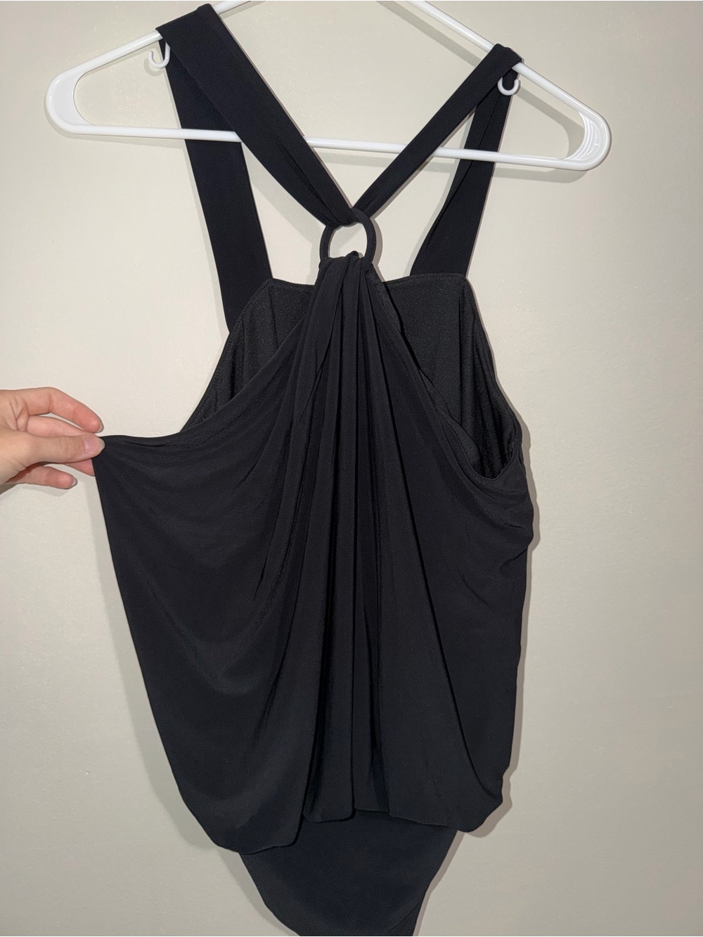Express Women’s Large Black Draped Ring Front Bodysuit Sleeveless